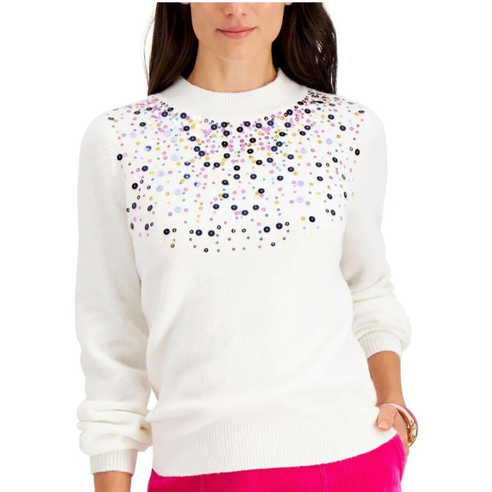 Charter Club Pullover Sequined Sweater Cloud XXL